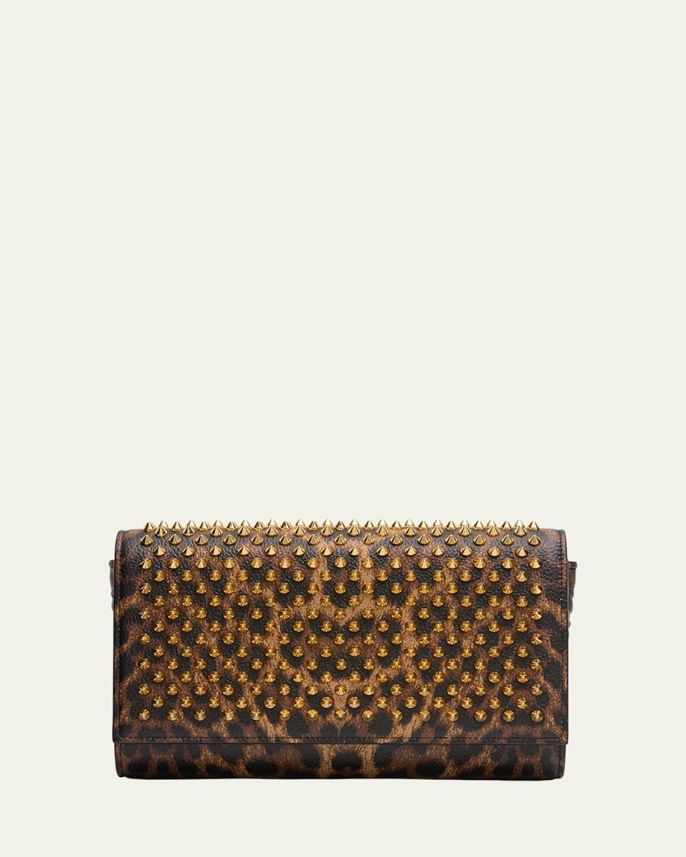Paloma Spike Leopard-Print Leather Wallet on Chain
